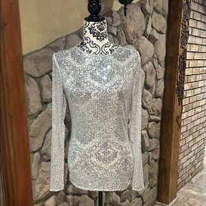 NWT Silver Sequin Long Sleeve Top